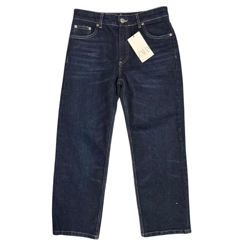 ZARA Slim Crop Flare Mid-Rise Jeans Dark Wash Denim Size 6 NWT - Picture 3 of 9